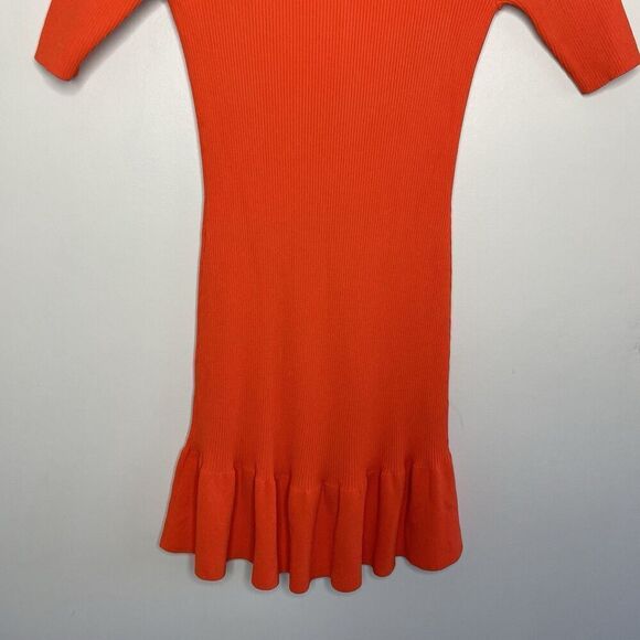 A.L.C. Vance Dress Women Small Orange Stretch Knit Sheath Mini Ruffle Hem - Picture 10 of 13